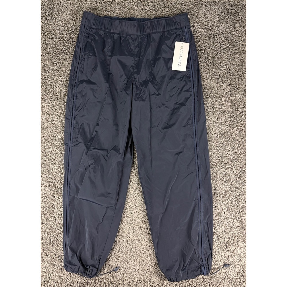Athleta Rise Pant Navy Blue Water Repellent Joggers Recycled Large NWT 472261